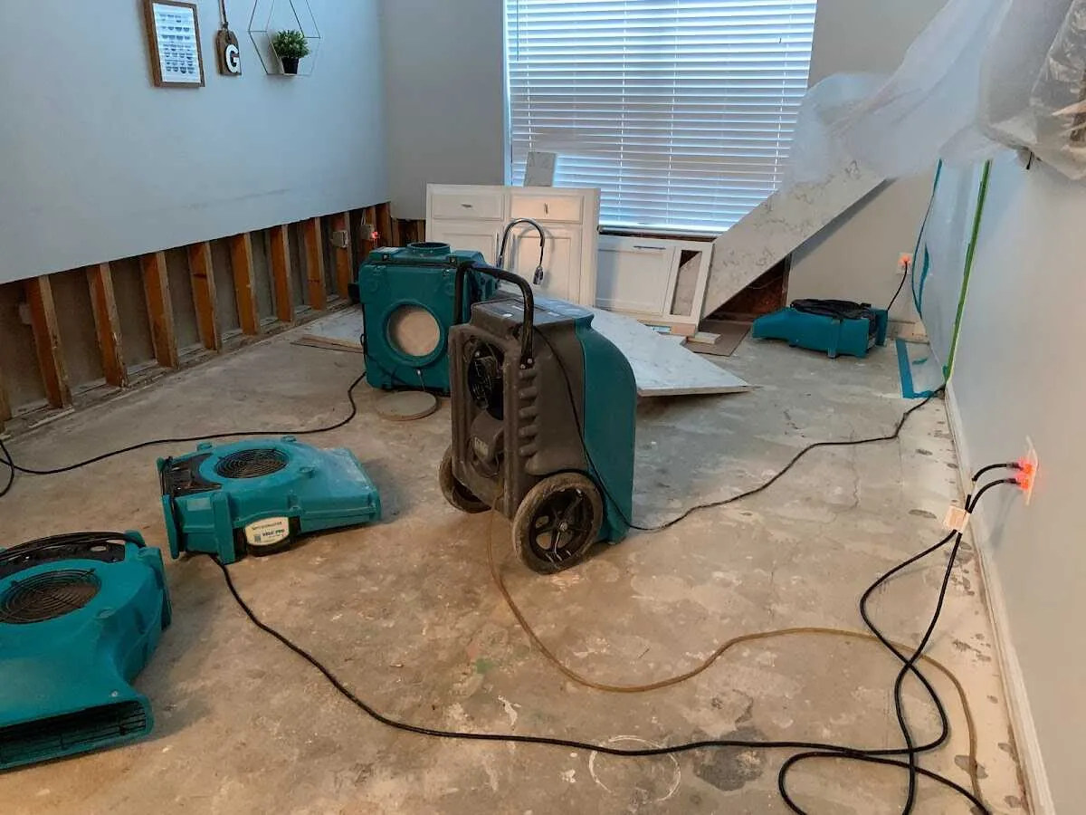 Dehumidifier in flood-cut room for Water Damage Restoration in Frankenmuth
